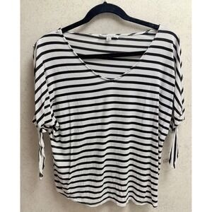 Green Envelope Los Angeles Large Womens Black White Striped Dolman Sleeve Blouse